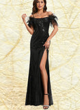 Erica Sheath/Column Scoop Floor-Length Sequin Prom Dresses With Feather Sequins UKP0021310