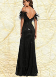 Erica Sheath/Column Scoop Floor-Length Sequin Prom Dresses With Feather Sequins UKP0021310