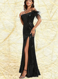 Erica Sheath/Column Scoop Floor-Length Sequin Prom Dresses With Feather Sequins UKP0021310