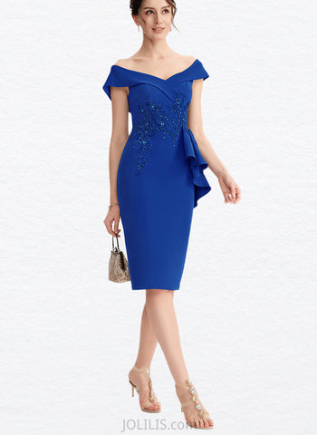 Jazmyn Bodycon Off the Shoulder V-Neck Knee-Length Stretch Crepe Cocktail Dress With Beading Sequins UKP0021311