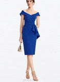 Jazmyn Bodycon Off the Shoulder V-Neck Knee-Length Stretch Crepe Cocktail Dress With Beading Sequins UKP0021311