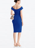 Jazmyn Bodycon Off the Shoulder V-Neck Knee-Length Stretch Crepe Cocktail Dress With Beading Sequins UKP0021311