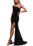 Rayne Sheath/Column One Shoulder Floor-Length Sequin Prom Dresses With Sequins UKP0021313