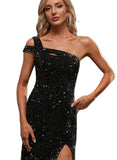 Rayne Sheath/Column One Shoulder Floor-Length Sequin Prom Dresses With Sequins UKP0021313