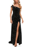 Rayne Sheath/Column One Shoulder Floor-Length Sequin Prom Dresses With Sequins UKP0021313