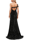 Rayne Sheath/Column One Shoulder Floor-Length Sequin Prom Dresses With Sequins UKP0021313