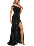 Rayne Sheath/Column One Shoulder Floor-Length Sequin Prom Dresses With Sequins UKP0021313