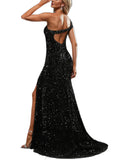 Rayne Sheath/Column One Shoulder Floor-Length Sequin Prom Dresses With Sequins UKP0021313