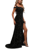 Rayne Sheath/Column One Shoulder Floor-Length Sequin Prom Dresses With Sequins UKP0021313