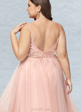 Skylar Ball-Gown/Princess V-Neck Asymmetrical Lace Tulle Prom Dresses UKP0021314