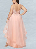 Skylar Ball-Gown/Princess V-Neck Asymmetrical Lace Tulle Prom Dresses UKP0021314