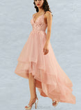 Skylar Ball-Gown/Princess V-Neck Asymmetrical Lace Tulle Prom Dresses UKP0021314