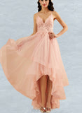 Skylar Ball-Gown/Princess V-Neck Asymmetrical Lace Tulle Prom Dresses UKP0021314