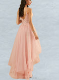 Skylar Ball-Gown/Princess V-Neck Asymmetrical Lace Tulle Prom Dresses UKP0021314