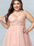 Skylar Ball-Gown/Princess V-Neck Asymmetrical Lace Tulle Prom Dresses UKP0021314