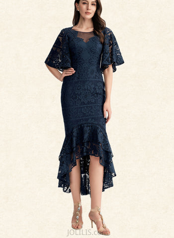 Maren Trumpet/Mermaid Scoop Asymmetrical Lace Cocktail Dress With Ruffle UKP0021315