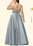 Lilah A-line Scoop Floor-Length Satin Prom Dresses With Rhinestone UKP0021318