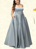 Lilah A-line Scoop Floor-Length Satin Prom Dresses With Rhinestone UKP0021318