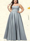 Lilah A-line Scoop Floor-Length Satin Prom Dresses With Rhinestone UKP0021318