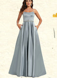 Lilah A-line Scoop Floor-Length Satin Prom Dresses With Rhinestone UKP0021318