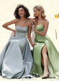 Lilah A-line Scoop Floor-Length Satin Prom Dresses With Rhinestone UKP0021318