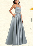 Lilah A-line Scoop Floor-Length Satin Prom Dresses With Rhinestone UKP0021318