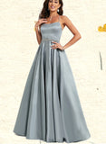 Lilah A-line Scoop Floor-Length Satin Prom Dresses With Rhinestone UKP0021318