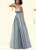 Lilah A-line Scoop Floor-Length Satin Prom Dresses With Rhinestone UKP0021318