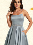 Lilah A-line Scoop Floor-Length Satin Prom Dresses With Rhinestone UKP0021318