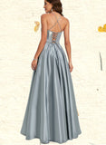 Lilah A-line Scoop Floor-Length Satin Prom Dresses With Rhinestone UKP0021318