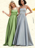 Lilah A-line Scoop Floor-Length Satin Prom Dresses With Rhinestone UKP0021318