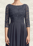 Kathleen A-line Scoop Tea-Length Chiffon Lace Cocktail Dress With Sequins UKP0021320