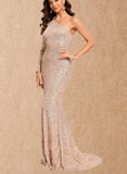 Cindy Trumpet/Mermaid One Shoulder Sweep Train Sequin Prom Dresses With Sequins UKP0021321