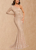 Cindy Trumpet/Mermaid One Shoulder Sweep Train Sequin Prom Dresses With Sequins UKP0021321