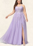 Isis Ball-Gown/Princess Scoop Sweep Train Lace Tulle Prom Dresses With Sequins UKP0021325