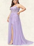 Isis Ball-Gown/Princess Scoop Sweep Train Lace Tulle Prom Dresses With Sequins UKP0021325