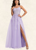 Isis Ball-Gown/Princess Scoop Sweep Train Lace Tulle Prom Dresses With Sequins UKP0021325