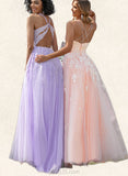 Isis Ball-Gown/Princess Scoop Sweep Train Lace Tulle Prom Dresses With Sequins UKP0021325