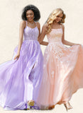 Isis Ball-Gown/Princess Scoop Sweep Train Lace Tulle Prom Dresses With Sequins UKP0021325