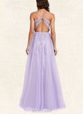 Isis Ball-Gown/Princess Scoop Sweep Train Lace Tulle Prom Dresses With Sequins UKP0021325