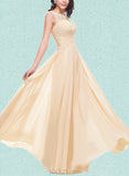 Clarissa A-line Scoop Floor-Length Chiffon Tulle Prom Dresses With Beading Flower Ruffle UKP0021326