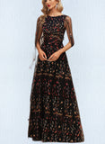 Thalia A-line Scoop Floor-Length Lace Evening Dress UKP0021327