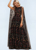 Thalia A-line Scoop Floor-Length Lace Evening Dress UKP0021327