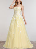 Justice Ball-Gown/Princess Square Sweep Train Lace Tulle Prom Dresses UKP0021330