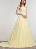 Justice Ball-Gown/Princess Square Sweep Train Lace Tulle Prom Dresses UKP0021330