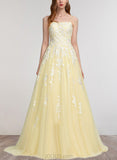 Justice Ball-Gown/Princess Square Sweep Train Lace Tulle Prom Dresses UKP0021330