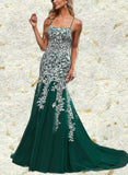 Mckayla Trumpet/Mermaid Scoop Sweep Train Lace Tulle Prom Dresses UKP0021332