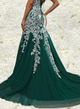 Mckayla Trumpet/Mermaid Scoop Sweep Train Lace Tulle Prom Dresses UKP0021332