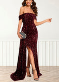 Christina Sheath/Column Off the Shoulder Floor-Length Sequin Prom Dresses With Sequins UKP0021335