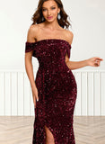 Christina Sheath/Column Off the Shoulder Floor-Length Sequin Prom Dresses With Sequins UKP0021335